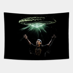 Trippy Native American UFO Alien Mushroom Meditation Tapestry