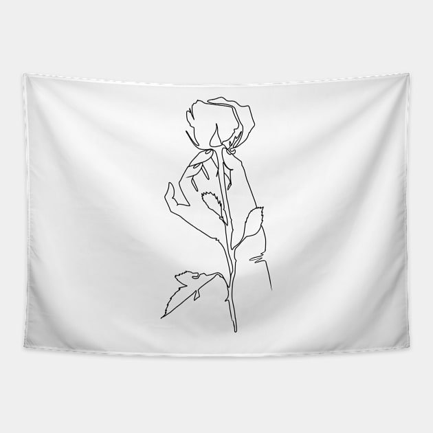 hand holding a rose minimalistic lineart Tapestry by acatalepsys 