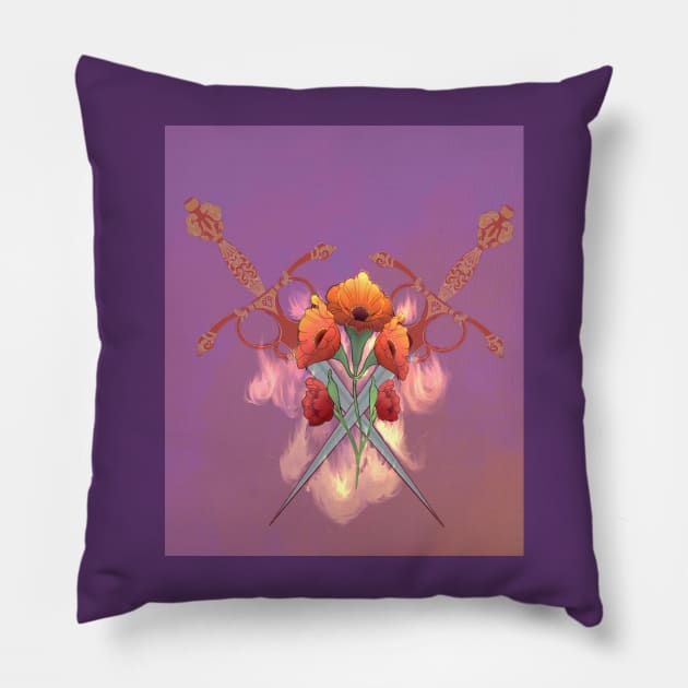 Pastel Artwork Butterfly Knives Poppy Peony Pillow by UrbaneWanderlust