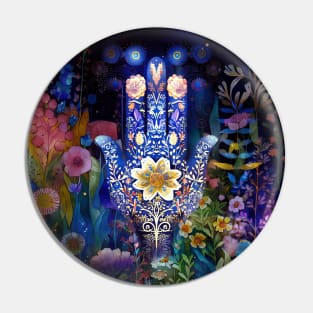 Hippy Floral Art,Hamsa Hand, Pin