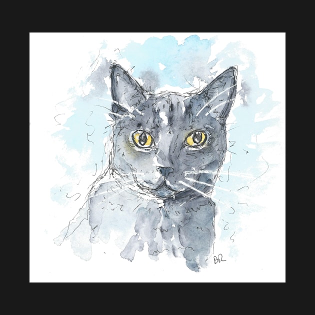 Russian Blue cat painting by DebTheZeb