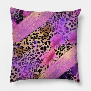 Leopard floral hot pink design Pillow