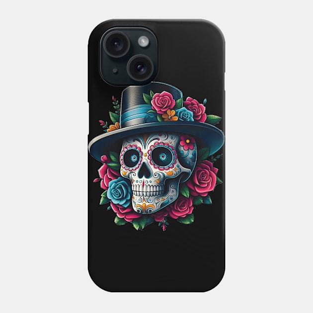 Sugar Skull Art - Top Hat and Pink Roses Phone Case by ImaginativeInkPOD