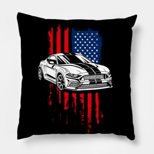 Patriotic American Flag USA V8 Muscle Car Pony Mustang GT Pillow