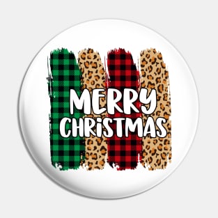 Merry Christmas Leopard Buffalo Plaid Pin