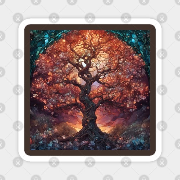 Stained Glass Glowing Gnarled Apple Tree Magnet by Chance Two Designs