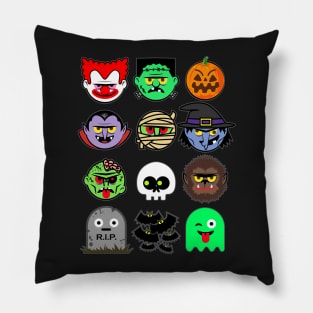 MONSTER FACES Halloween Emoji Shirt Clown Skeleton Costume Pillow