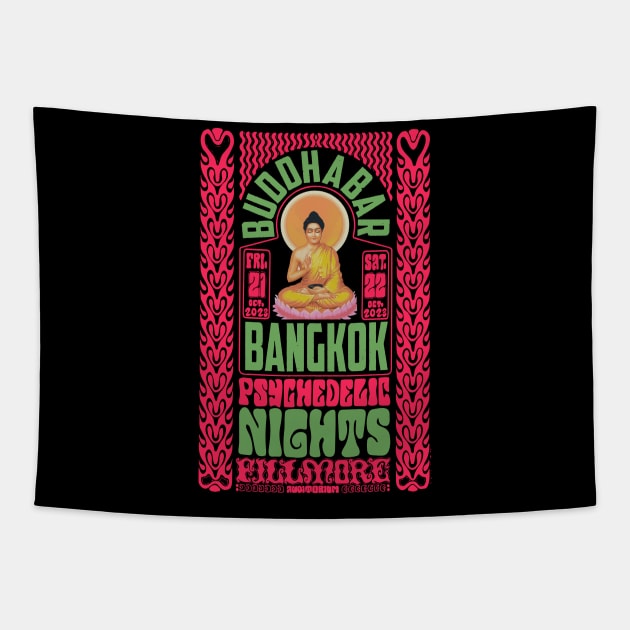 Psychedelic Nights at Bangkok Buddha Bar - Vintage Poster Design Tapestry by Boogosh