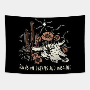 Runs On Dreams And Gasoline Bull Skull Deserts Cactus Tapestry