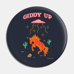 Giddy Up - Punny Desert Horse UFO Abduction Pin
