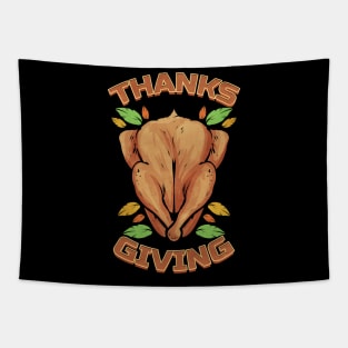 Roasted Turkey And Brown Leaves Logo For Thanksgiving Tapestry