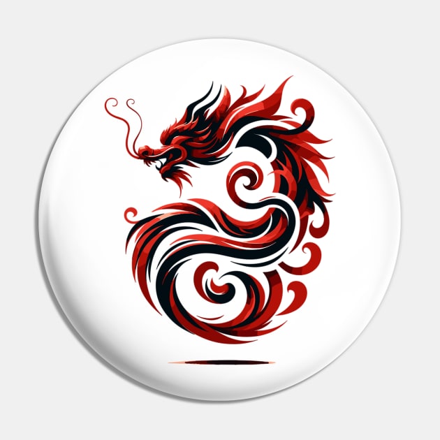 Red and Black Abstract Dragon Art Pin by WEARWORLD