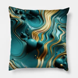 Funky Facade: Trompe-l’oeil Green Turquoise and Gold Pillow