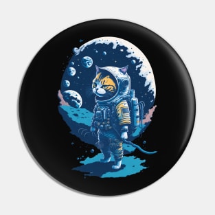 Funny Cat Astronaut Walking In The Space Pin