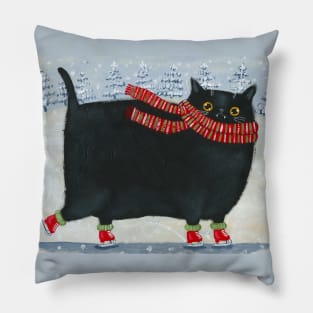 Chonky Black Ice Skater Cat Pillow