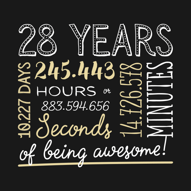 28th Birthday Gifts - 28 Years of being Awesome in Hours & Seconds by BetterManufaktur