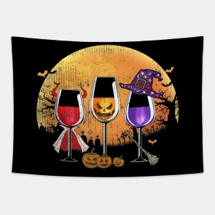 Three wine glasses Halloween Shirt Pumpkin Halloween gifts Tapestry