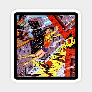 Superhero Moon Girl saves a collapsing building Magnet