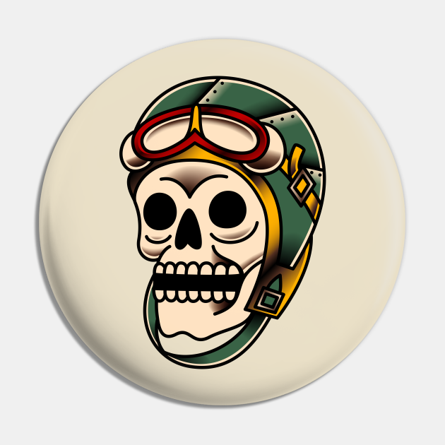 Fighter Pilot Skull - Tattoo - Pin | TeePublic Fighter Pilot Skull - Tattoo - Pin | TeePublic