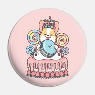 Birthday Celebration Sweets Macaron Cake with Corgi Pin