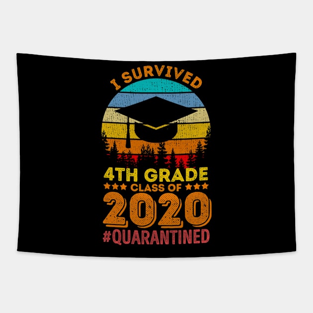 Vintage I Survived 4th Grade Funny Quarantine Graduation Class Of 2020 Quarantined Kids Boy Girls Gift Tapestry by Michelin