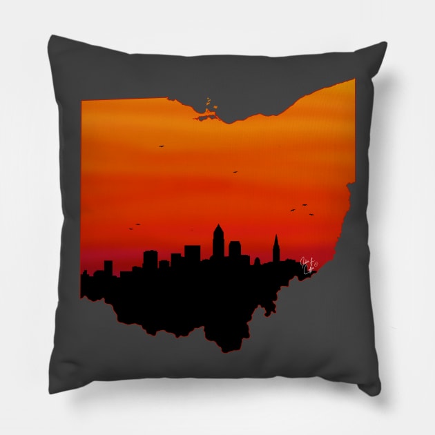 Cleveland Skyline Pillow by JuliaCoffin