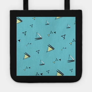 Doodle Triangles on a blue background Tote