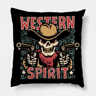 Western cowboy skull in a hat with guns Pillow