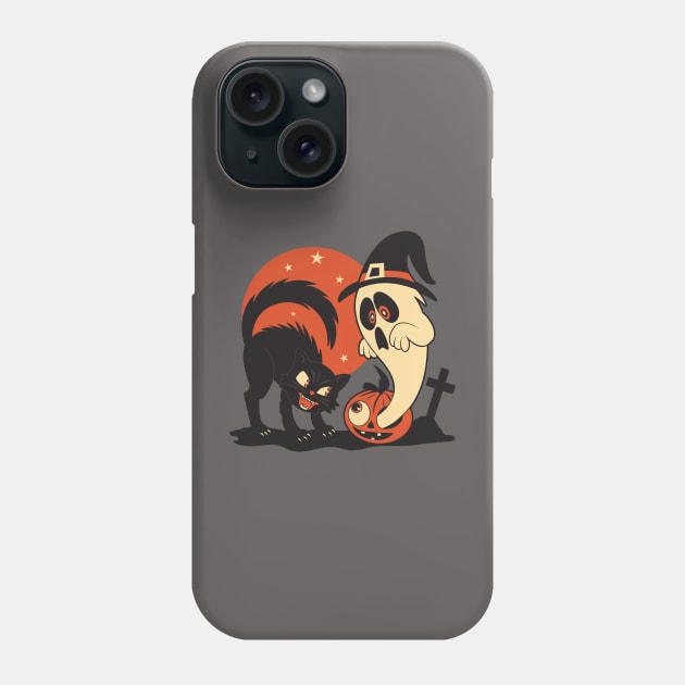 Vintage Halloween Cat and Ghost Scene Phone Case by Kappacino Creations