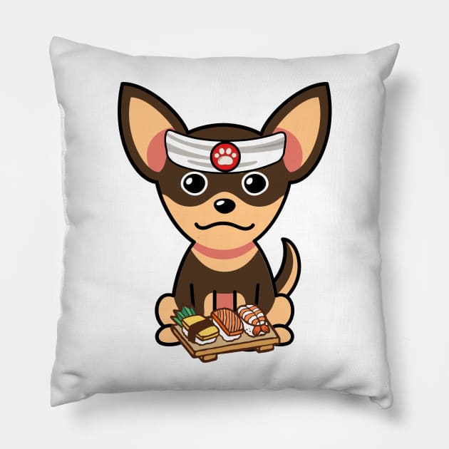 Funny small dog is a sushi chef Pillow by Pet Station