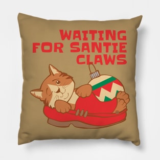 Cat Waiting for Santie Claws Pillow