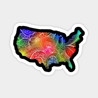 Colorful mandala art map of the United States of America Magnet