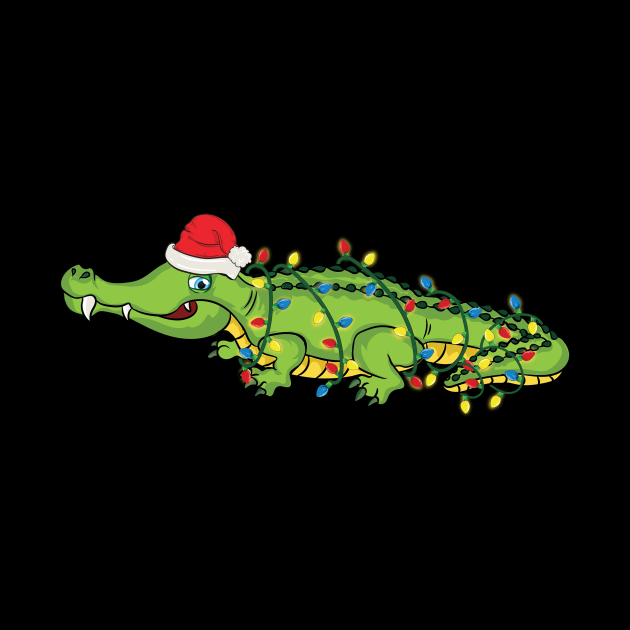 Alligator With Santa's Hat Xmas lights Alligator Christmas Alligator