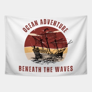 Ocean, adventure, sailing ship, retro, waves Tapestry