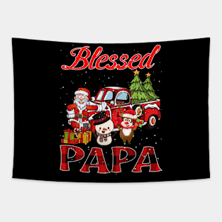 Blessed Papa Red Plaid Christmas Tapestry