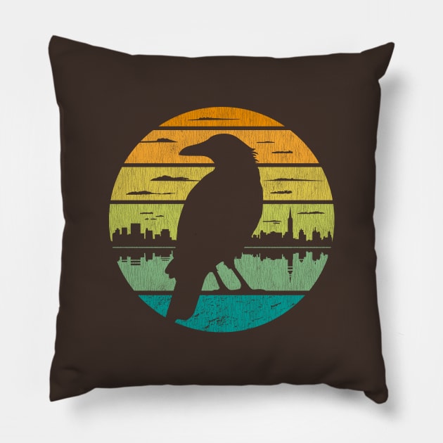 Crow Retro City River Scene Pillow by bangtees