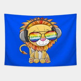 Cool Cartoon Cute Lion with sun glasses Tapestry