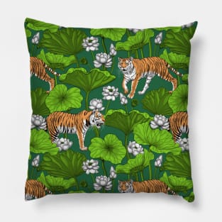 Tigers in the white lotus pond Pillow