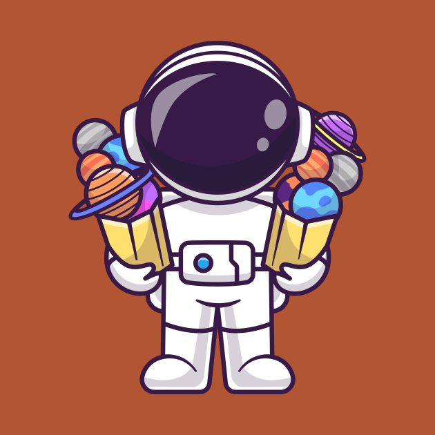 Cute Astronaut Bring Planet Space In Paper Bag Cartoon by Catalyst Labs