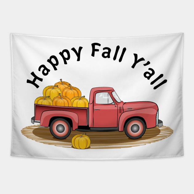 Happy Fall Y'all Vintage Pumpkin Truck Tapestry by Designoholic