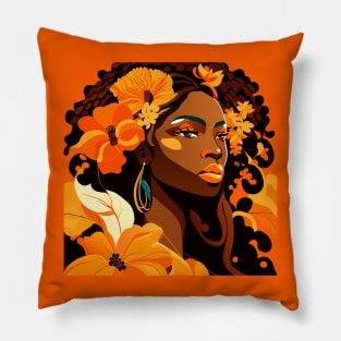 Orange flowers lady Pillow