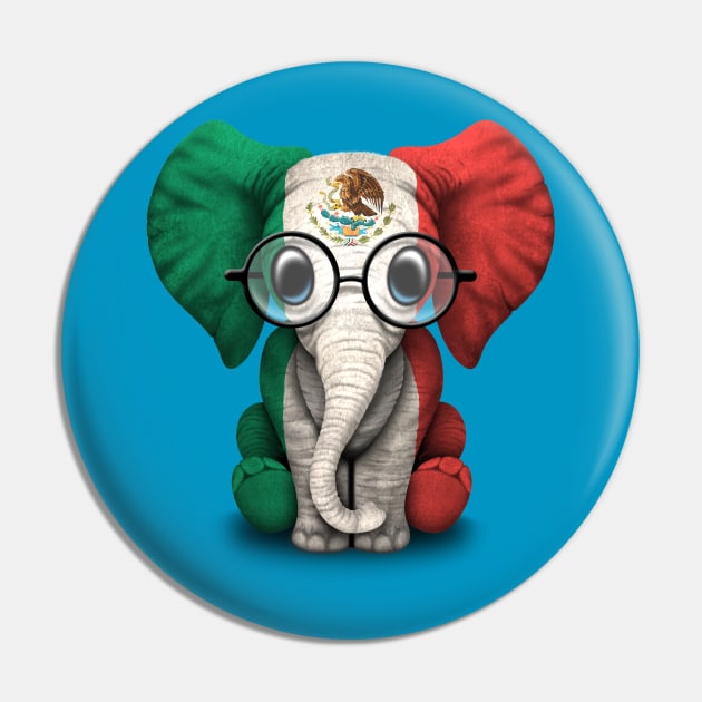 Baby Elephant with Glasses and Mexican Flag Pin by jeffbartels