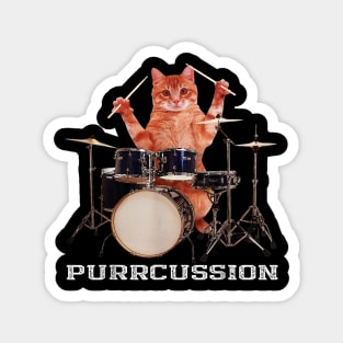 Purrcussion - Funny Cat Drummer On Drum Set Percussion Pun Magnet