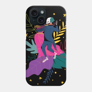 Day of the dead skeletons dancing salsa with folk flower background Phone Case