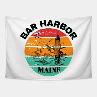 Bar Harbor Maine Lighthouse Retro Sunset Tapestry