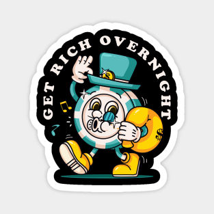 Get rich overnight, poker chip coin mascot character with a hat carrying a bag of money Magnet