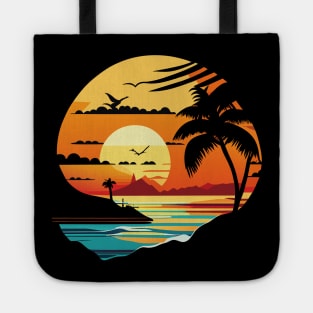 Serene Summer Vibes: Coconut Trees and Seagulls by the Beach Tote