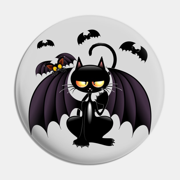 Cat Bat Weird Grumpy Halloween Character Pin by BluedarkArt