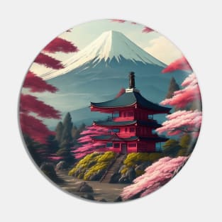 Serene Mount Fuji Sunset - Peaceful River Scenery Pin