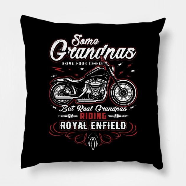 Some grandpas drive four wheels but real grandpas riding royal enfield Pillow by Cuteepi